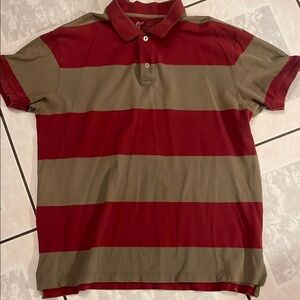 GAP Men's Polo Shirt in Red and Tan Stripes